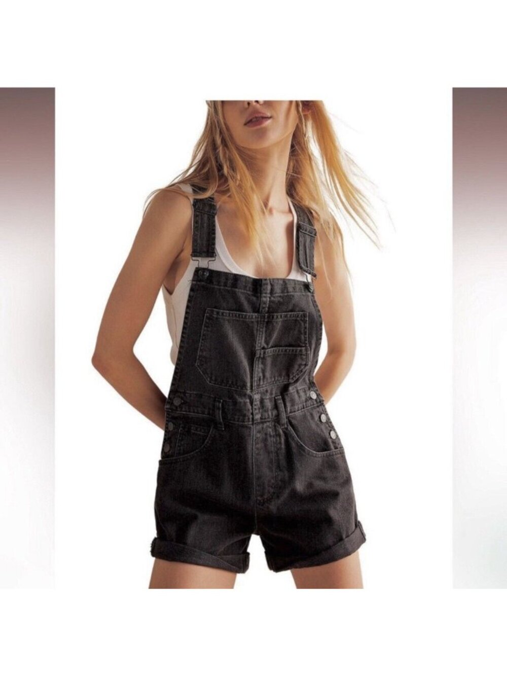 We The Free Women Size S Ziggy Denim Shortalls Romper Free People Black Gray